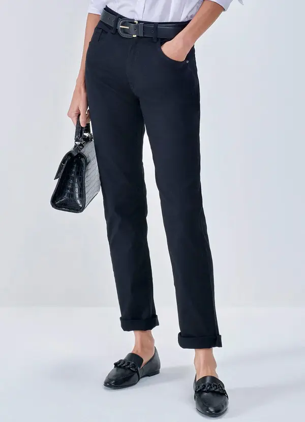 Principessa - Calça Reta de Sarja Preta Oana