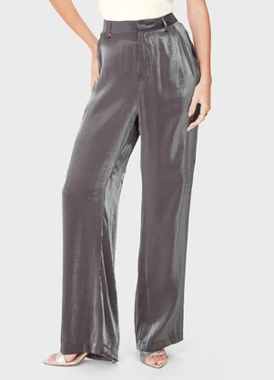 Enfim - Calça Reta em Acetinado Glow Cinza Grafite - ENFIM