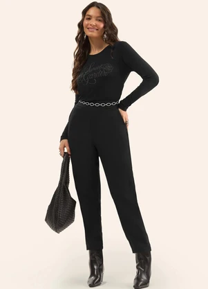 Rovitex - Calça Reta em Alfaiate Preto - ROVITEX