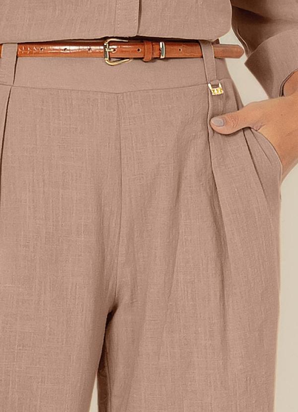 Gris - Calça Reta em Algodão Marrom Claro 3