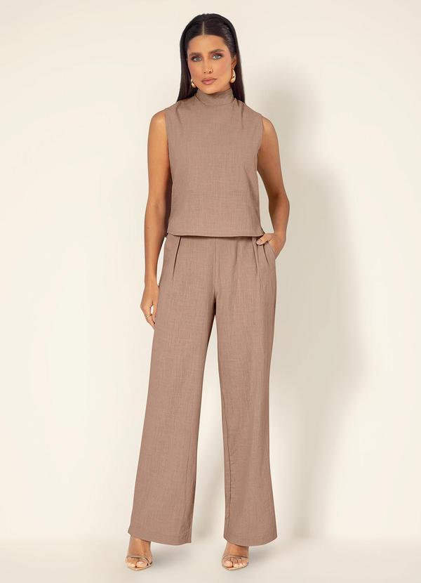 Gris - Calça Reta em Algodão Marrom Claro 4