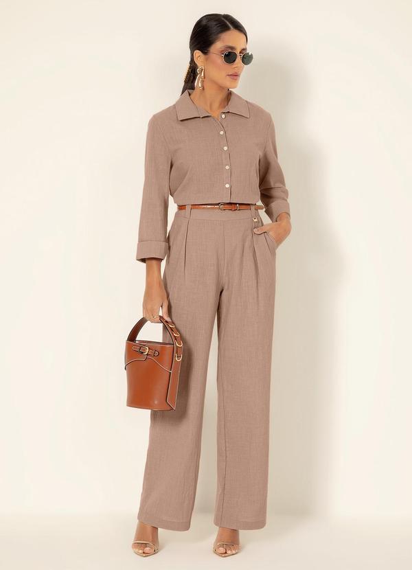 Gris - Calça Reta em Algodão Marrom Claro 5