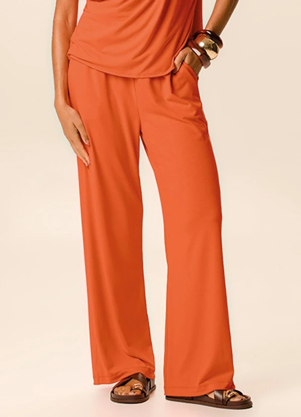 Malwee - Calça Reta em Crepe Laranja