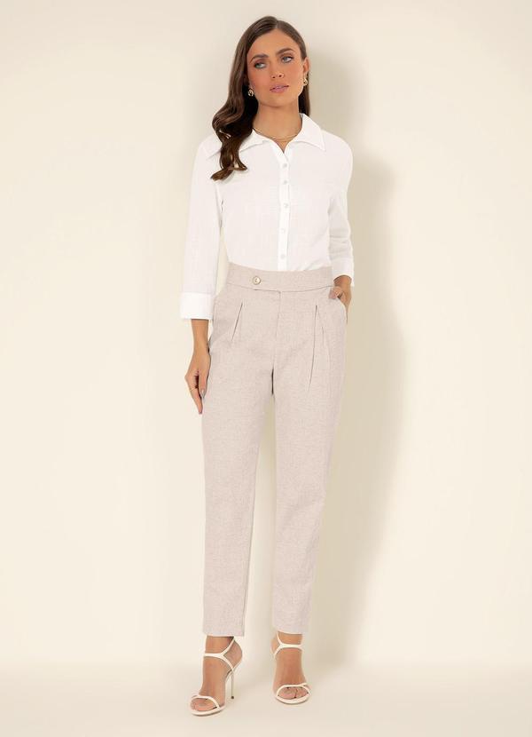 Gris - Calça Reta em Linho Bege 4