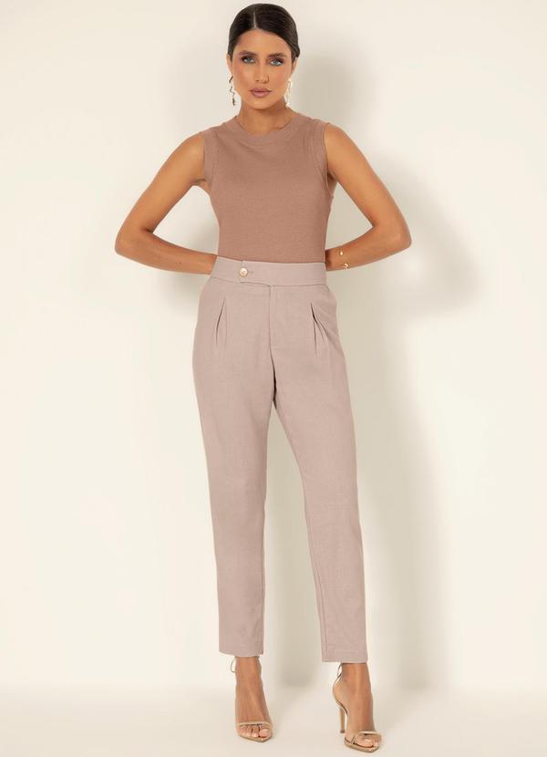 Gris - Calça Reta em Linho Bege 4