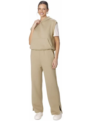 Malwee - Calça Reta em Moletom com Bolso Areia - MALWEE