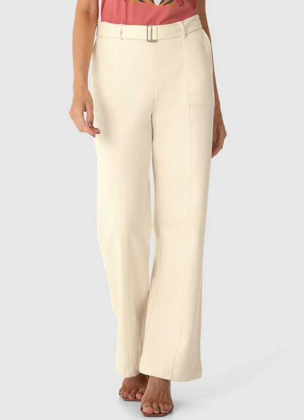 Malwee - Calça Reta em Moletom Flanelado Bege