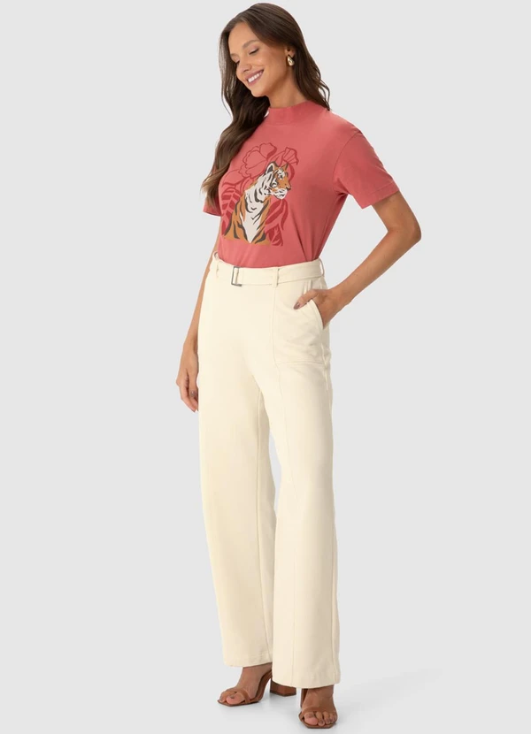 Malwee - Calça Reta em Moletom Flanelado Bege 4