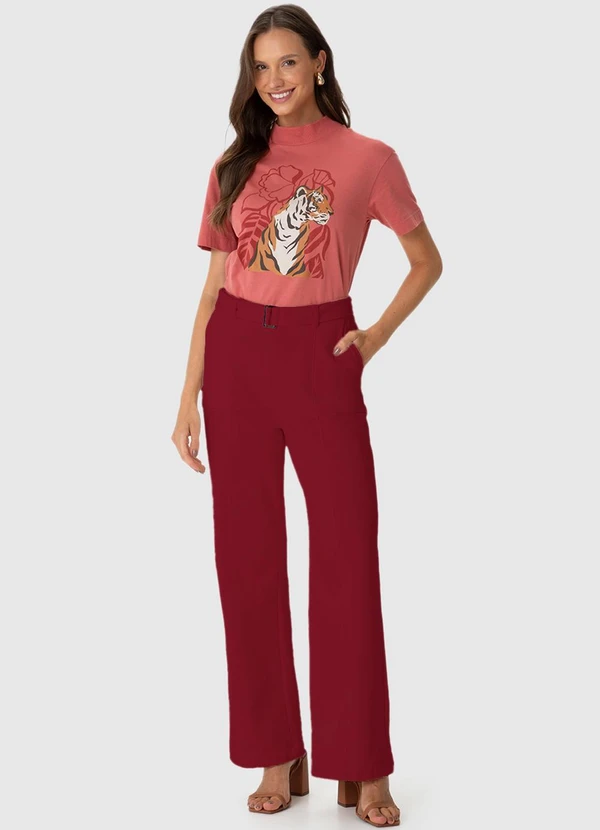 Malwee - Calça Reta em Moletom Flanelado Vermelho 4