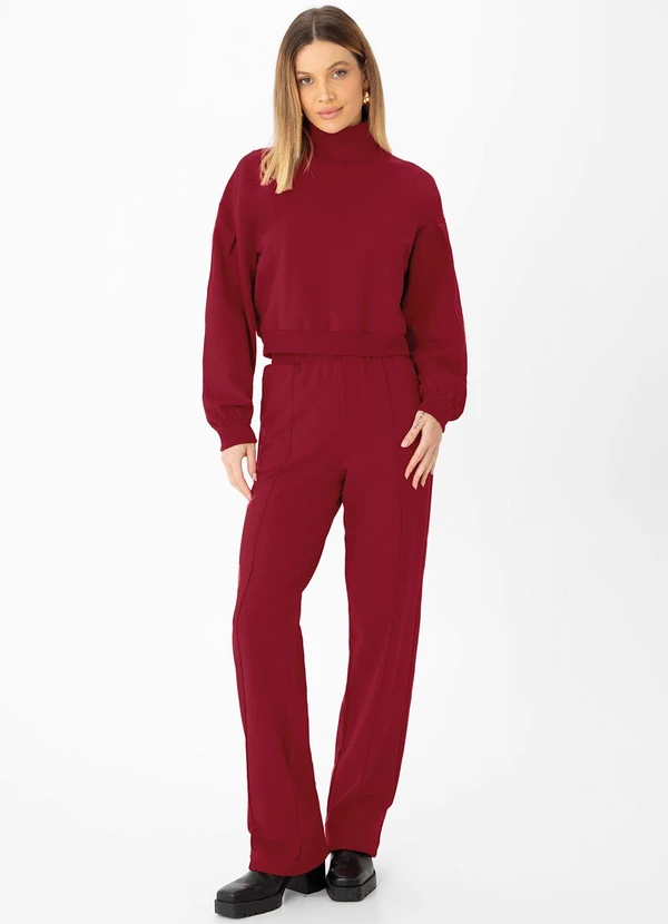 Enfim - Calça Reta em Moletom Vermelho 2