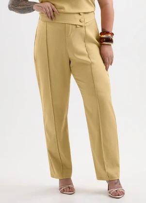 Cativa Plus Size - Calça Reta em Tecido com Linho e Elastano Amarelo - CATIVA PLUS SIZE