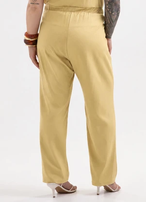 Cativa Plus Size - Calça Reta em Tecido com Linho e Elastano Amarelo - CATIVA PLUS SIZE