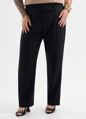 Cativa Plus Size - Calça Reta em Tecido com Linho e Elastano Preto - CATIVA PLUS SIZE
