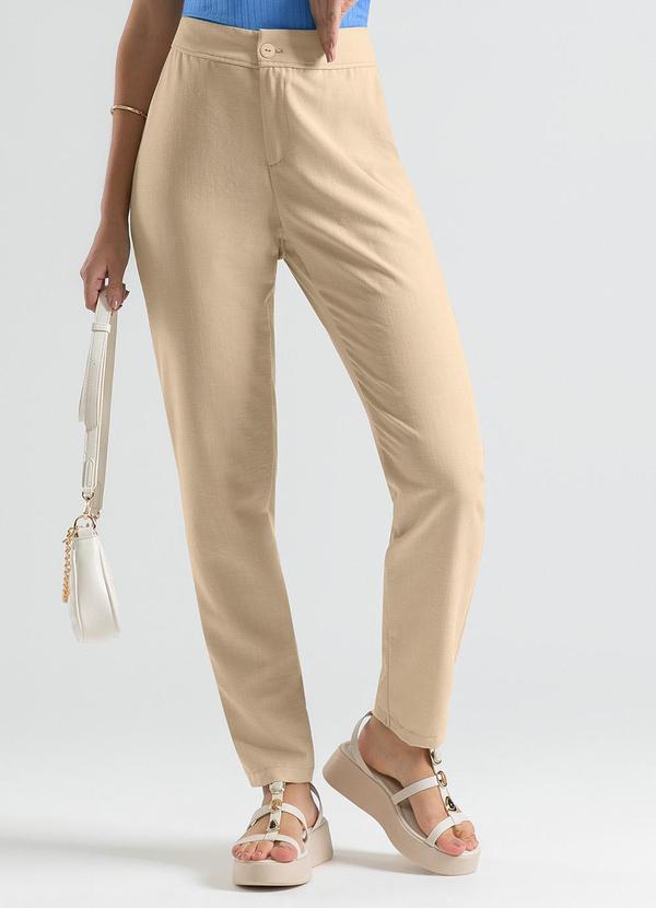 Cativa - Calça Reta em Tecido Texturizado Amarelo Claro 3