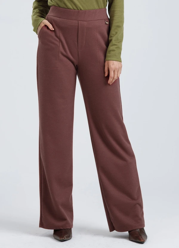 Gris - Calça Reta em Tecido Texturizado Marrom Escu