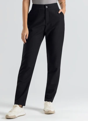 Cativa - Calça Reta em Tecido Texturizado Preto - CATIVA