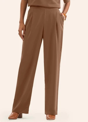 Rovitex - Calça Reta em Tecido Twill Marrom - ROVITEX