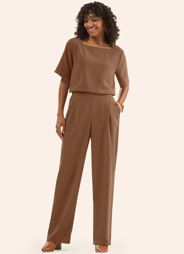 Rovitex - Calça Reta em Tecido Twill Marrom 2