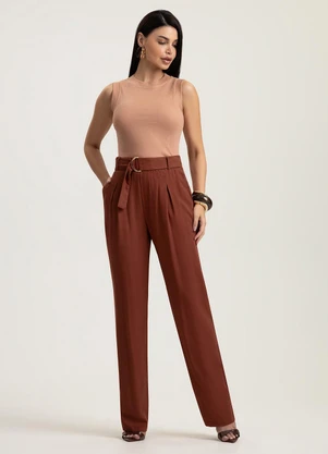 Gris - Calça Reta em Viscose Marrom - GRIS