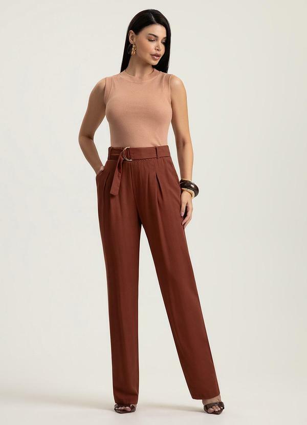 Gris - Calça Reta em Viscose Marrom