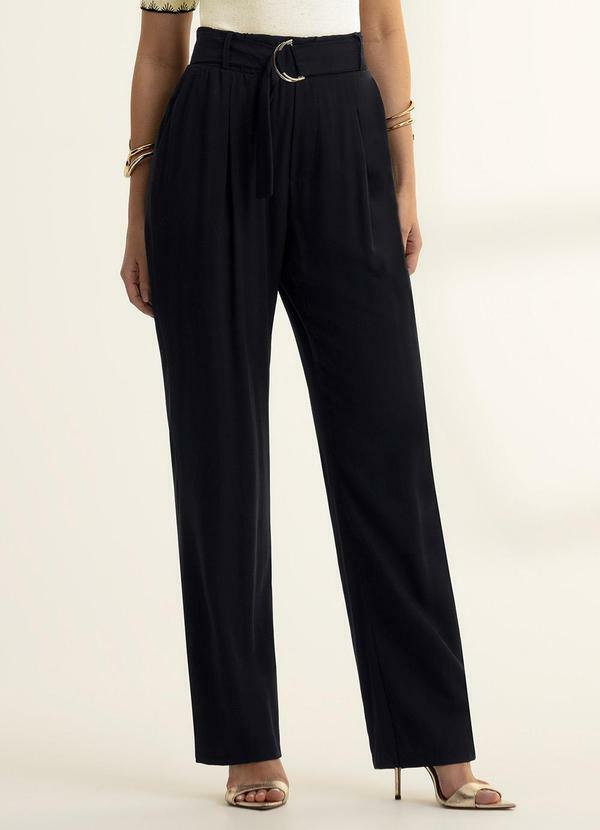 Gris - Calça Reta em Viscose Preto