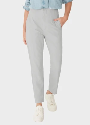 Malwee - Calça Reta em Viscose Sarjada Cinza Claro - MALWEE