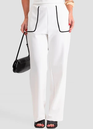 Dianna - Calça Reta Feminina com Bolsos Bege - DIANNA