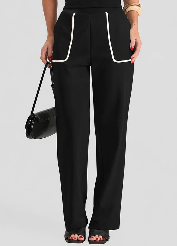 Dianna - Calça Reta Feminina com Bolsos Preto