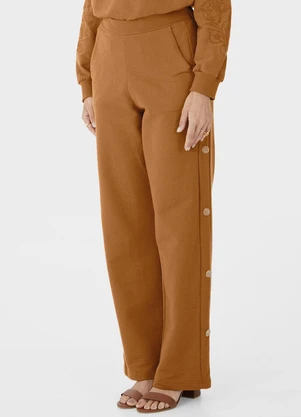 Malwee - Calça Reta Feminina em Moletom Eco Marrom - MALWEE