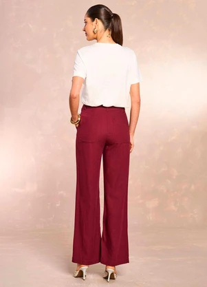Doce Trama - Calça Reta Jardim Decor em Linen Roxo - DOCE TRAMA