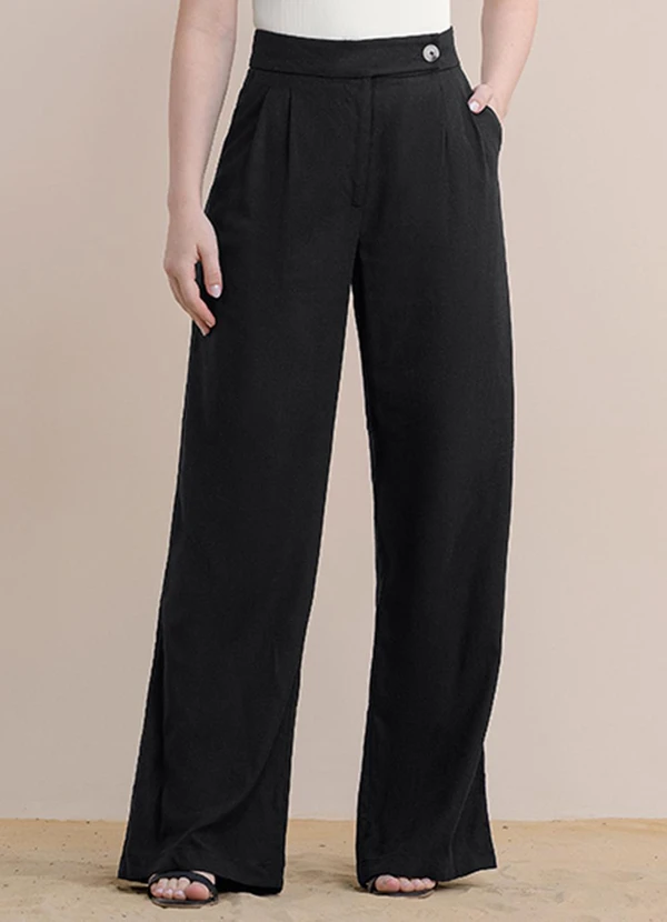 Angel - Calça Reta Linho Preto