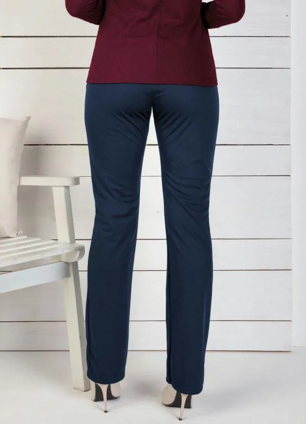 Moda Pop - Calça Reta Marinho e Off White com Fivela 2