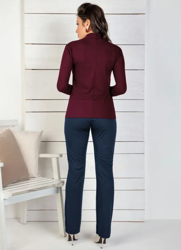 Moda Pop - Calça Reta Marinho e Off White com Fivela 4