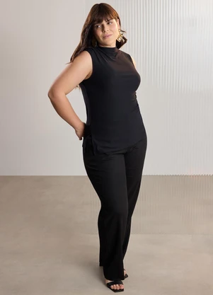 Lunender Mais Mulher - Calça Reta Plus Size com Linho Preto - LUNENDER MAIS MULHER