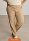 Lunender Mais Mulher - Calça Reta Plus Size em Malha Risca de Giz Bege - variação: Bege