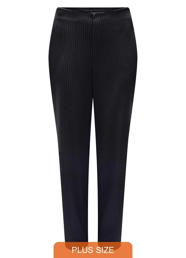 Lunender Mais Mulher - Calça Reta Plus Size em Malha Risca de Giz Preto