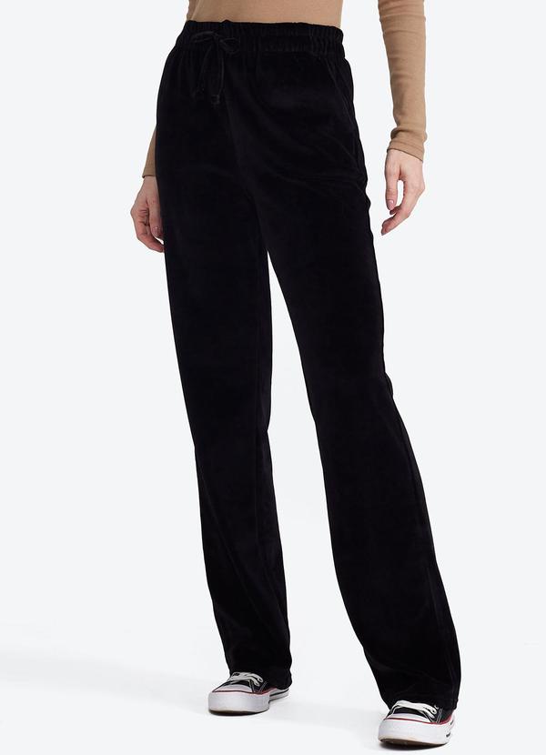 Basicamente - Calça Reta Plush Feminina Preto
