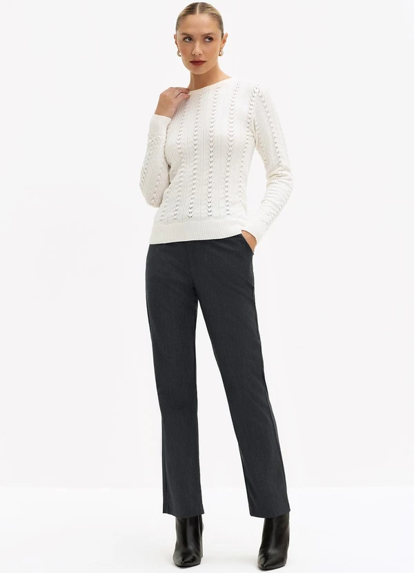 Principessa - Calça Reta Regular de Alfaiataria Mescla Escuro Adelia 6