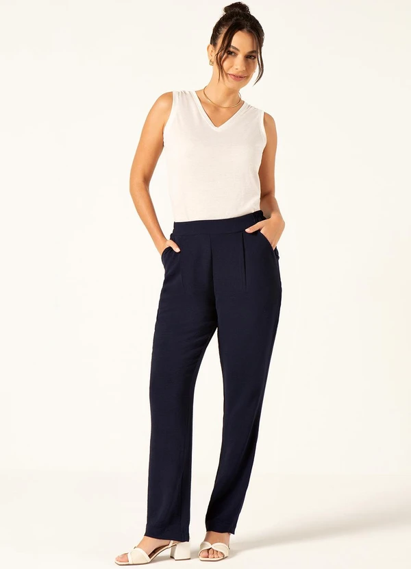 Principessa - Calça Reta Regular em Air Flow Marinho Isis 3