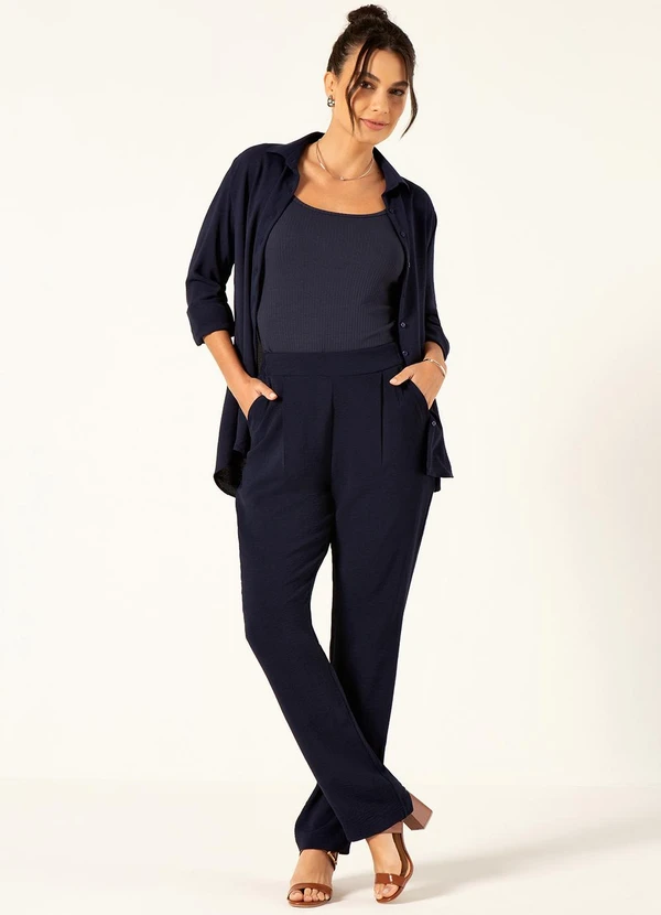 Principessa - Calça Reta Regular em Air Flow Marinho Isis 5