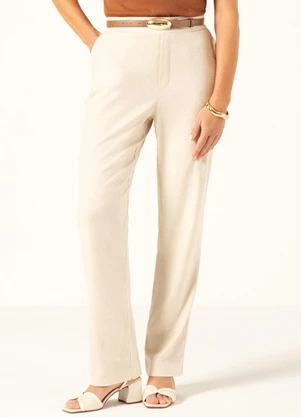 Principessa - Calça Reta Regular em Linho Natural Helene - PRINCIPESSA