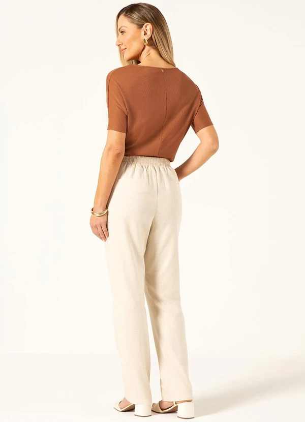 Principessa - Calça Reta Regular em Linho Natural Helene 4