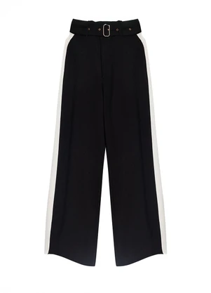 Enfim - Calça Reta Sarjada com Recorte Preto - ENFIM