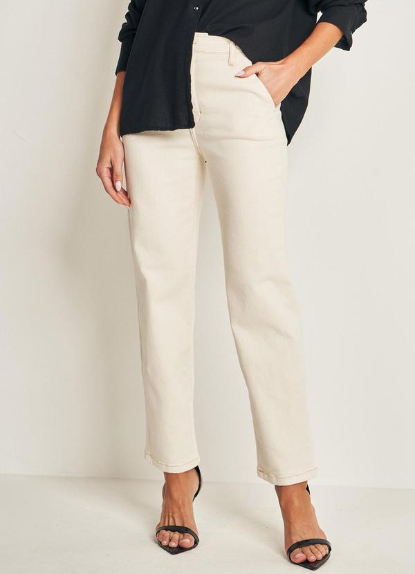 Doce Trama - Calça Reta Slim em Sarja com Bolso Faca Branco