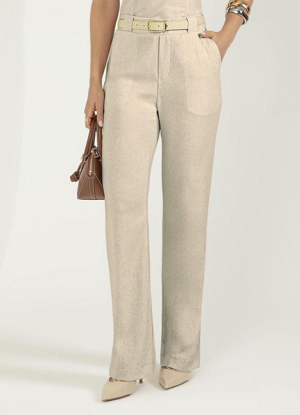 Gris - Calça Reta Tecido em Linho Bege