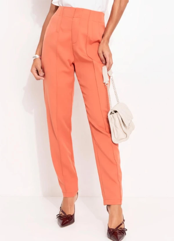 Quintess - Calça Terracota em Crepe Plano