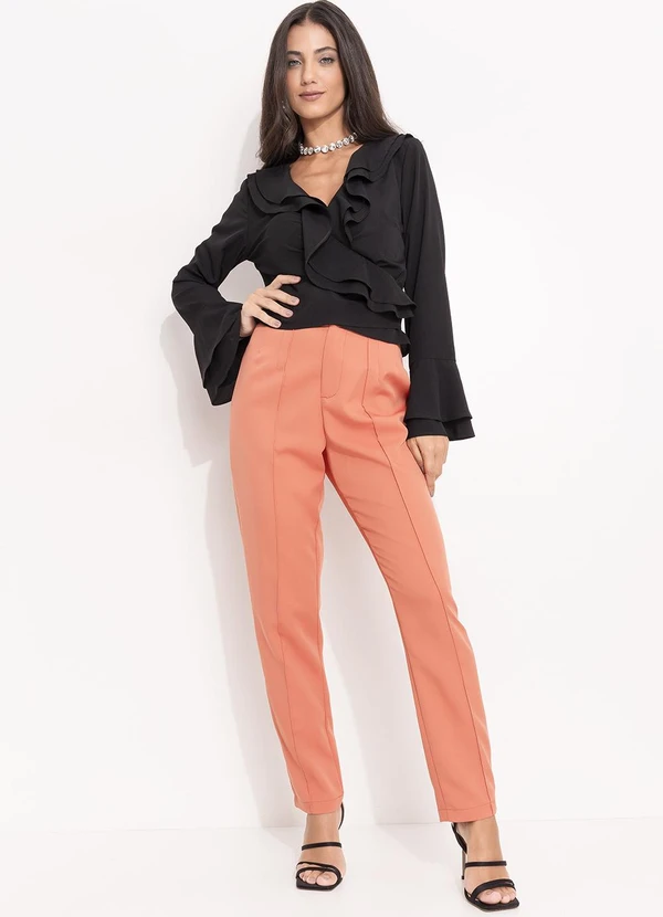 Quintess - Calça Terracota em Crepe Plano 11