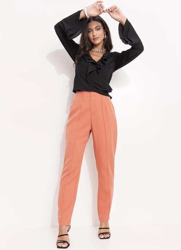 Quintess - Calça Terracota em Crepe Plano 12