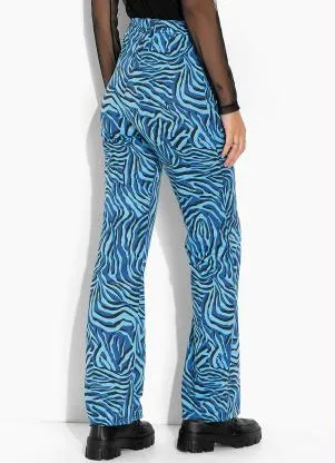 Moda Pop - Calça Tigre Azul com Cintura Alta - MODA POP