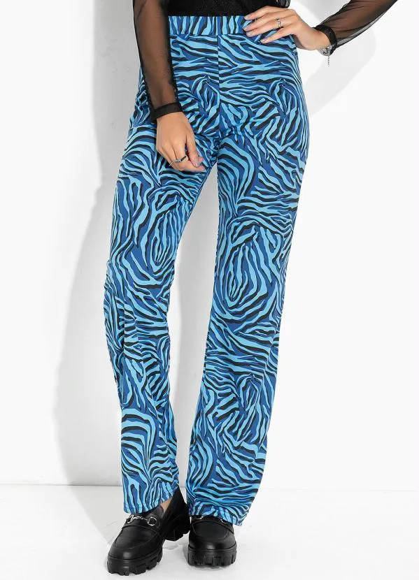 Moda Pop - Calça Tigre Azul com Cintura Alta